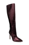 Black Suede Studio Taylor Croco Stiletto Knee Boots In Oxblood Croc Embo