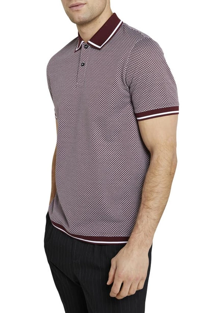 Ted Baker Geometric Textured Regular Fit Polo In Maroon
