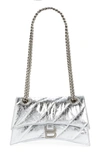 Balenciaga Crush Small Quilted Metallic Chain Shoulder Bag In Silver