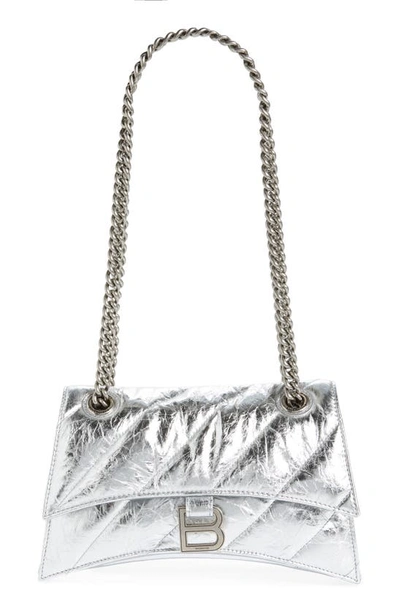 Balenciaga Crush Small Shoulder Bag In Silver