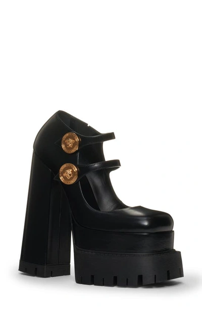 Versace Medusa Aevitas Platform Mary Janes In Black  Gold