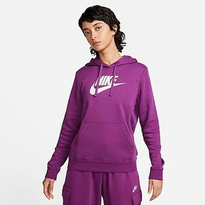 Nike Women's Sportswear Logo Club Fleece Pullover Hoodie In Viotech/white