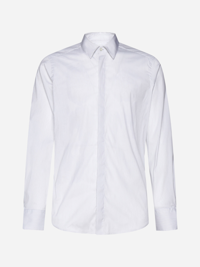 Pt Torino Striped Cotton-blend Shirt In White,grey