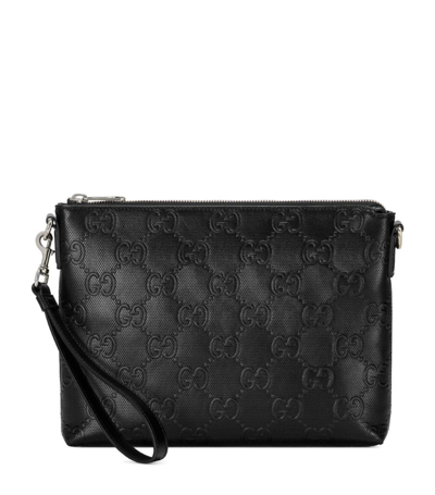 Gucci Embossed Leather Gg Messenger Bag