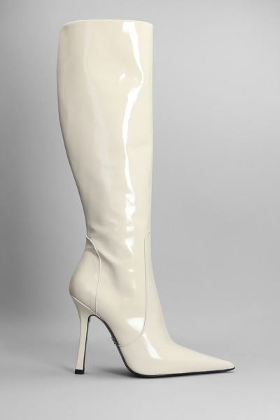 Blumarine High Heels Boots In Beige Patent Leather In White