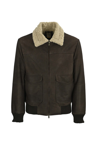 D'amico Brown Sheep Bomber With Large Pockets And Wool Collar In Testa Di Moro