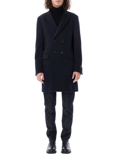 Ermenegildo Zegna Double Breasted Coat In Blue