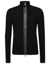 Moncler Leather-trim Zipped Ribbed-wool Cardigan In Nero