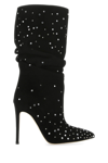 Paris Texas Suede Crystal Holly Stiletto Slpouchy Boot Heel In Nero