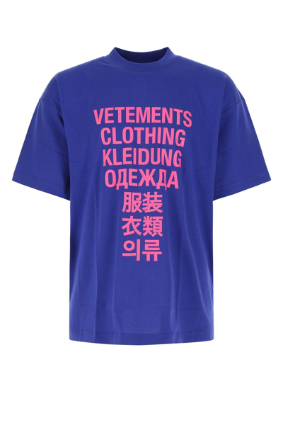 Vetements Blue Cotton Oversize T-shirt In Bluette