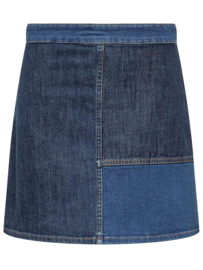 See By Chloé Patchwork-detail Denim Skirt In Blue