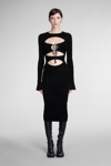 Andreädamo Ribbed Knit Velvet Midi Dress With Cut-o In Nero