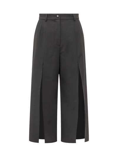 Dolce & Gabbana Gabardine Front-slit Trousers In Nero
