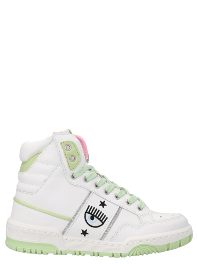 Chiara Ferragni White Calf Leather High Cf1 Sneakers