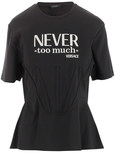 Versace Logo Printed Flared T-shirt In Nero