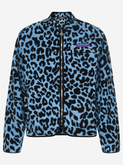 Just Don Leopard-print Relaxed-fit Fleece Jacket In Blue