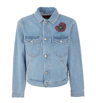 Chloé Poppy Printed Long-sleeved Denim Jacket In Sky Blue