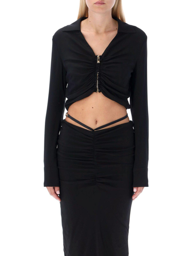 Versace Medusa Zipped Ruched Cropped Shirt In Nero