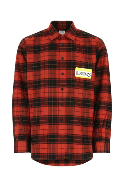 Vetements Embroidered Flannel Oversize Shirt In Rosso