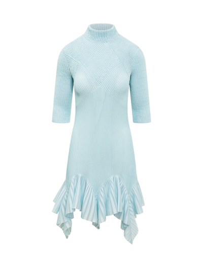 Givenchy Ribbed Ruffle Hem Turtleneck Minidress In Blue