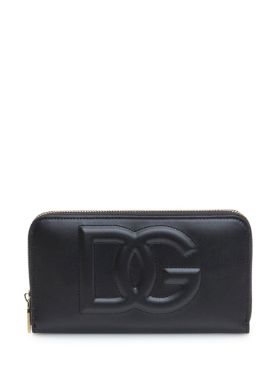 Dolce & Gabbana Logo-embossed Zipped Wallet In Nero