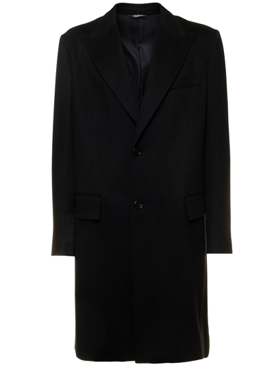 Dolce & Gabbana Black Wool Single Breasted Long Coat Jacket In Multicolor
