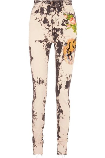 Gucci Embroidered Stretch-cotton Skinny Jeans In Multicolour