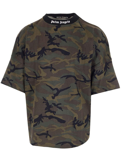 Palm Angels Camouflage Printed Crewneck T-shirt In Nero