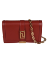 Versace Greca Goddess Leather Wallet On Chain In Parade Red/oro
