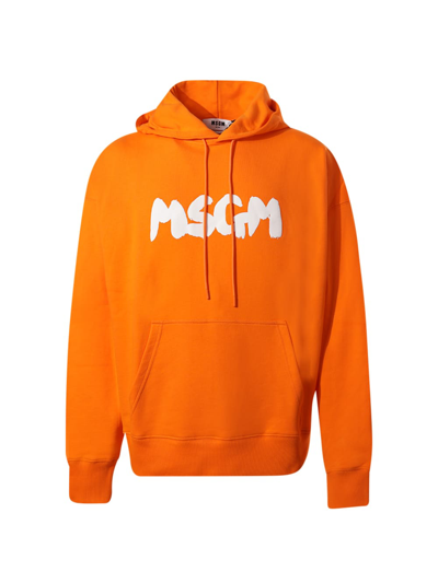 Msgm Logo Printed Drawstring Hoodie In Orange