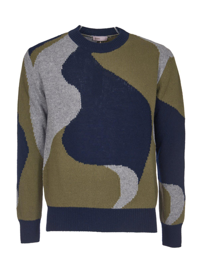 Herno Abstract-pattern Knitted Crew-neck Jumper In Blu
