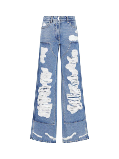 Givenchy Distressed Faded-wash Wide-leg Mid-rise Denim Jeans In Blue
