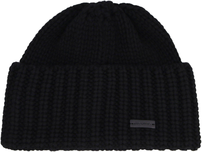 Saint Laurent Logo Patch Beanie In Black