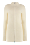 OFF-WHITE FRONT-ZIP TURTLENECK KNITTED MINI DRESS