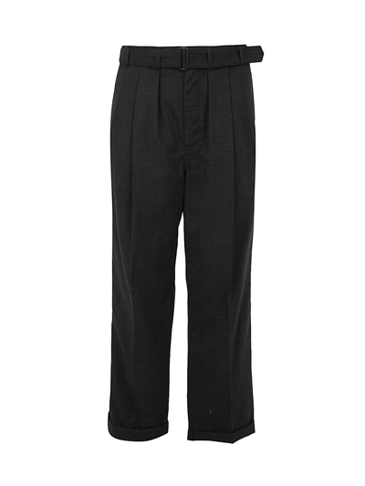 Lemaire Belted Pleated Cotton Blend Loose Fit Pants In Grey