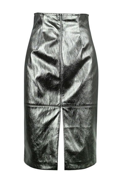 Twinset Laminated Leather Effect Longuette Skirt In Canna Fucile Laminato