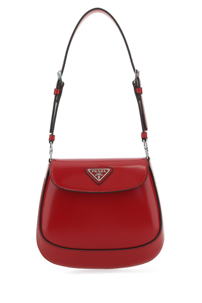 Prada Red Leather Mini Cleo Handbag In Rosso