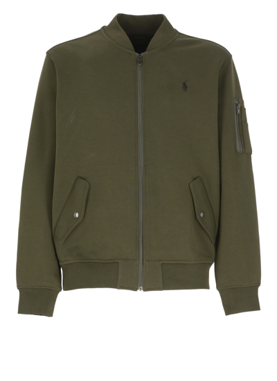Polo Ralph Lauren Double Knit Full Zip Bomber Jacket In Company Olive