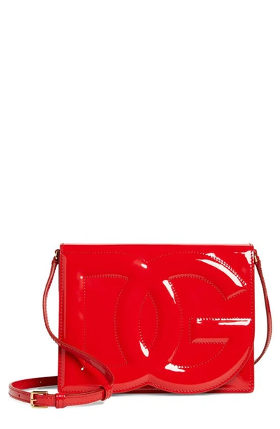Dolce & Gabbana Dg Logo Patent Leather Crossbody Bag In Rosso