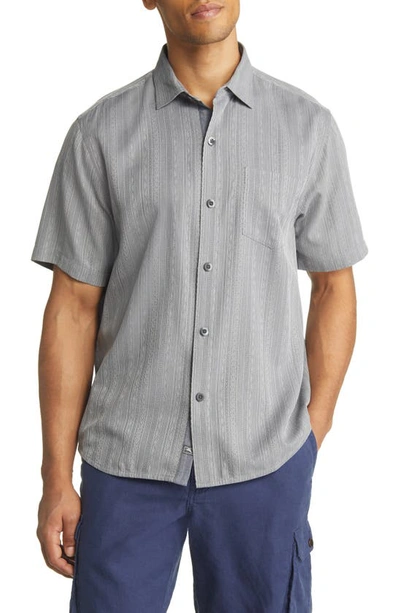Tommy Bahama Salt Island Stripe Short Sleeve Silk Button-up Shirt In Shadow