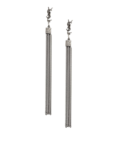 Saint Laurent Loulou Earrings With Silver Brass Chain Tassels In Nocolor