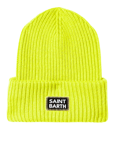 Mc2 Saint Barth Men`s Hat In Fluo Lime Green Knit In Yellow & Orange