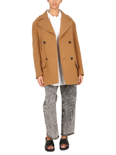 Marni Double-breasted Coat In Beige