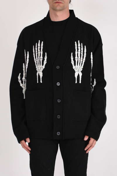 Acupuncture Wool Blend Hand Knitted Cardigan In Black