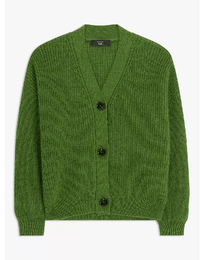 Weekend Max Mara Falla Mohair Chunky Short Cardigan In Verde