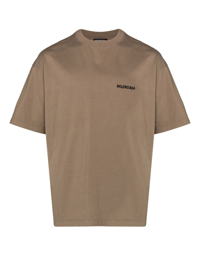 Balenciaga Classic Embroidered Logo T-shirt In Taupe / Black