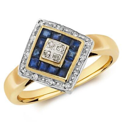 Pre-owned So 0.08ct Diamant & Saphir Ring Grössen J-q Gelbgold