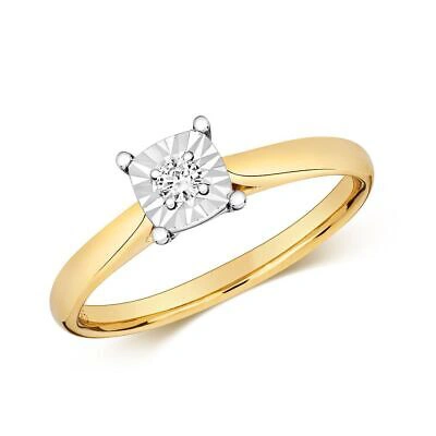 Pre-owned So 06ct Diamant Illusion Litaire Kissen Ring J-q Gelbgold