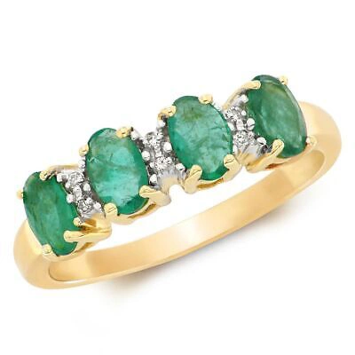 Pre-owned Emerald 0.01ct Diamant & 4 Oval  Ring Grössen J-q Gelbgold