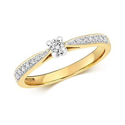 Pre-owned So 0.20ct Diamant Litaire Set Schulter Ringgrössen J-q Gelbgold